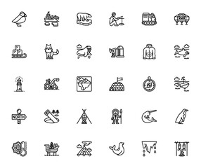 Arctic icon set. Polar vector illustrations featuring puffin, polar bear, igloo, iceberg, sled dogs, whale, penguin, narwhal, and more. Editable stroke. © wang