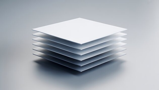 Stack of white square plates on gray background