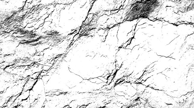 High contrast black and white rock texture background rough stone surface with cracks and crevices natural mineral pattern for grunge design isolated on transparent background