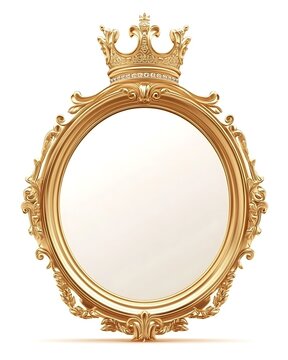 Golden ornate mirror with crown on top