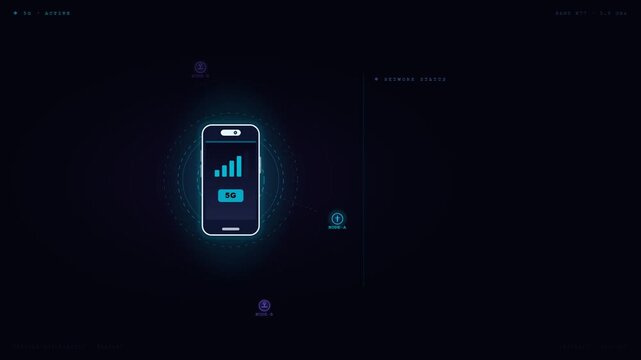 5G network ultra fast connection with smartphone signal strength and download speed on dark background