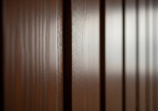 Dark Mahogany Wood Panels with Glossy Finish and Selective Focus