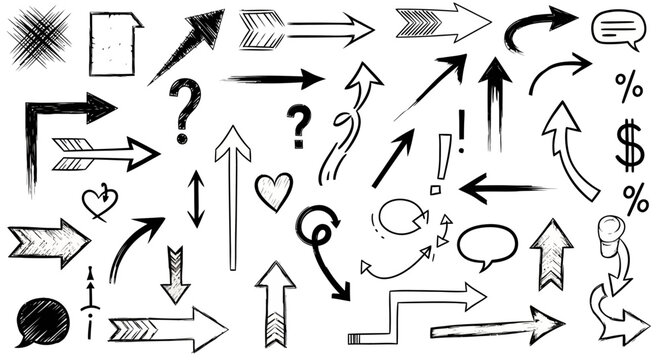 Doodle sketch speech bubble, arrow set. Hand drawn Comic speech bubble , Doodle element for collages, grunge street art design, rock and roll.
