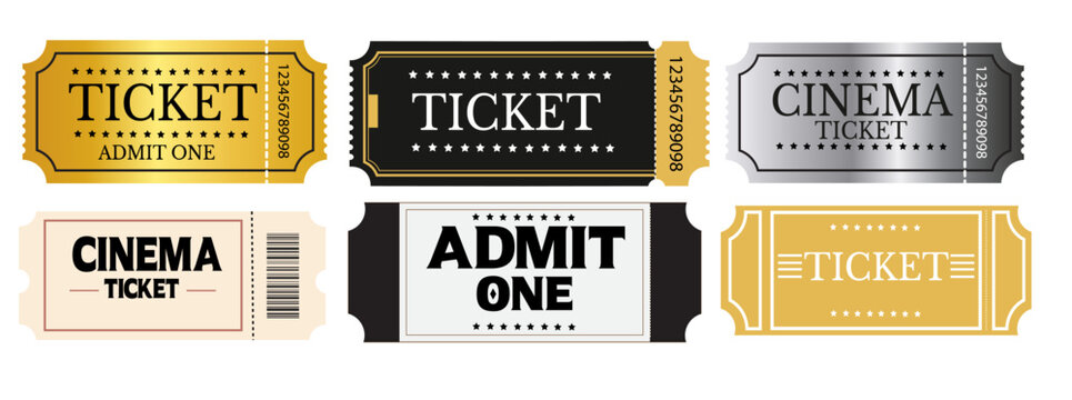 cinema tickets, movie tickets, admission tickets, vector icons, ticket stubs
