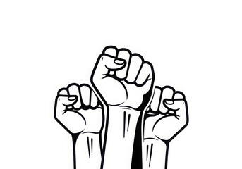 Obraz premium Three clenched fists raised up in the air, symbol of protest and power