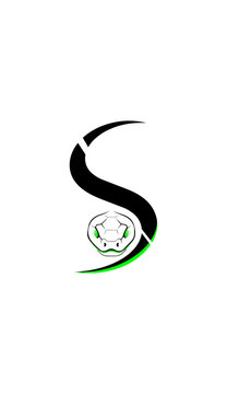 Abstract illustration of a snake head in white and green against black background