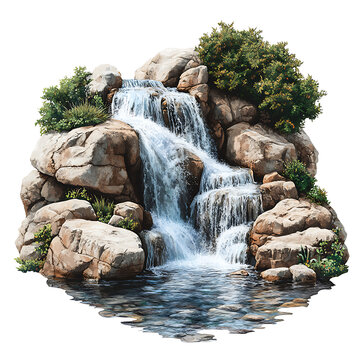 Waterfall, Water, River, Current, Cascade, Cascade, Art, Image for Printing, with White Background, for Stickers, T-shirt Print, Hat, Mug, Flip-flop, Mousepad