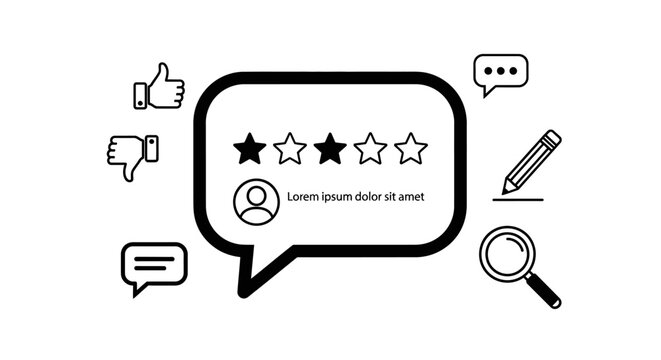 Feedback and review icons representing user ratings and comments