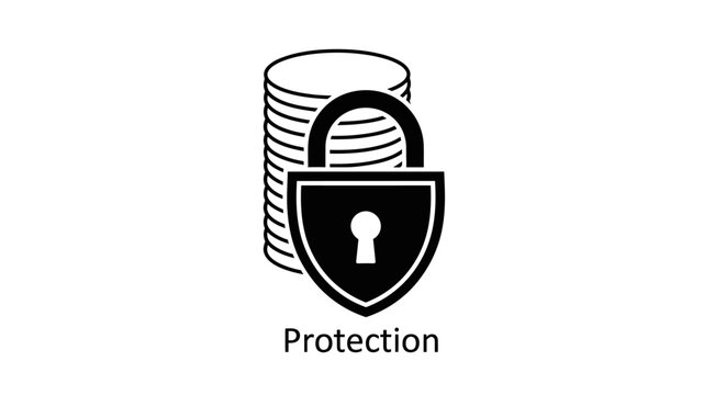 Icon of stacked coins secured with a padlock representing financial protection