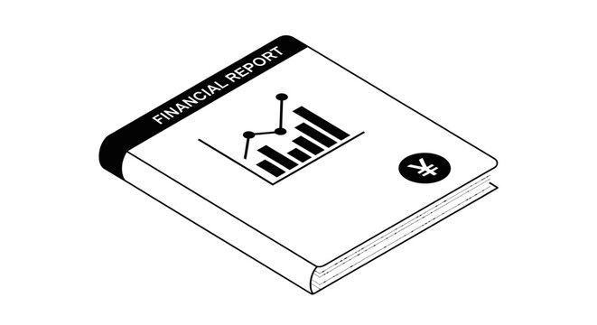 Isometric view of financial report book with chart and currency symbol
