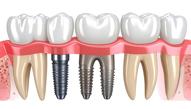 Dental implants and healthy teeth structure.