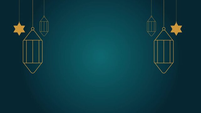 Animation Golden lanterns hang softly against deep teal backdrop