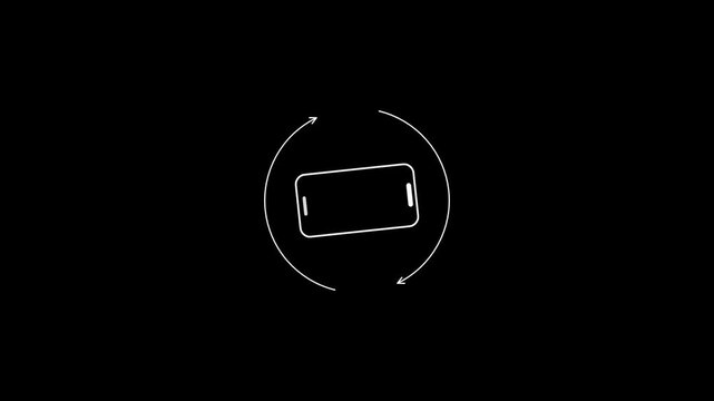 Rotate your phone instruction screen with smartphone icon and rotation arrows on black background
