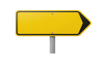Fototapeta premium Yellow directional arrow sign pointing to the right on a metal pole isolated on transparent background