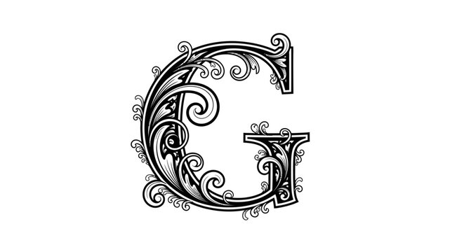 Elegant decorative letter g with ornate swirls and floral elements