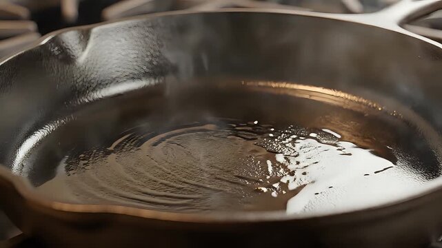 Seasoning a Cast Iron Skillet with Oil for Cooking.