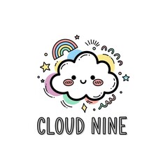 Naklejka premium Cute cloud with rainbow cartoon illustration cloud nine concept
