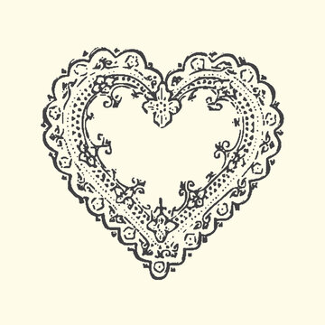 Ornate heart shape with intricate lace-like pattern decorative element intricate decorative valentine heartfelt abstract illustration monochrome detailed filigree template ornament