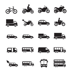 Naklejka premium Transport vehicle silhouette icon pack vector