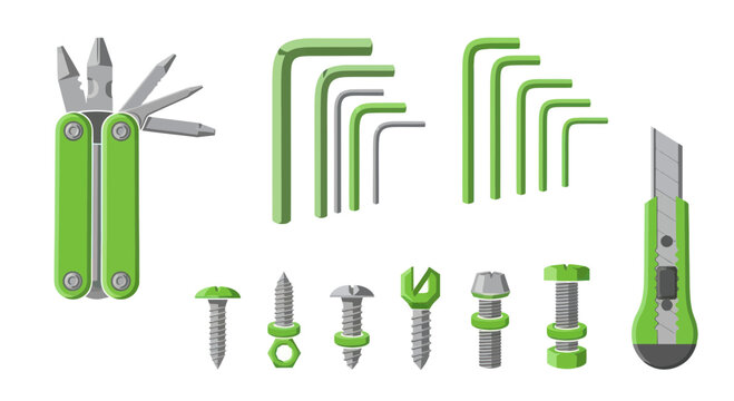 Green pocket multi tool set.