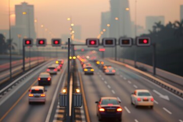 Obraz premium Advanced Urban Mobility Technology. Comprehensive Singapore Electronic Toll Collection System Showcasing Intelligent Transportation Infrastructure and Innovative Traffic Management Solutions.