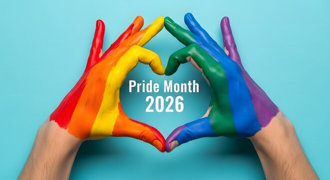 Rainbow Painted Hands Form Heart Shape for Pride Month 2026