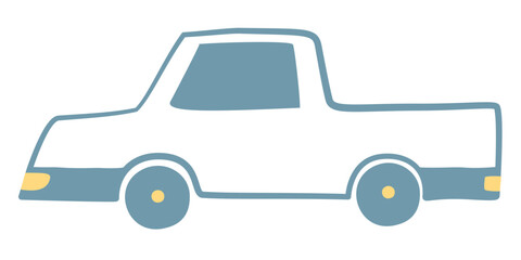 Naklejka premium Minimal flat style pickup truck with clean lines and muted colors in side perspective.