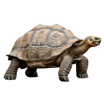 Galapagos giant tortoise walking, detailed shell texture, isolated on transparent background