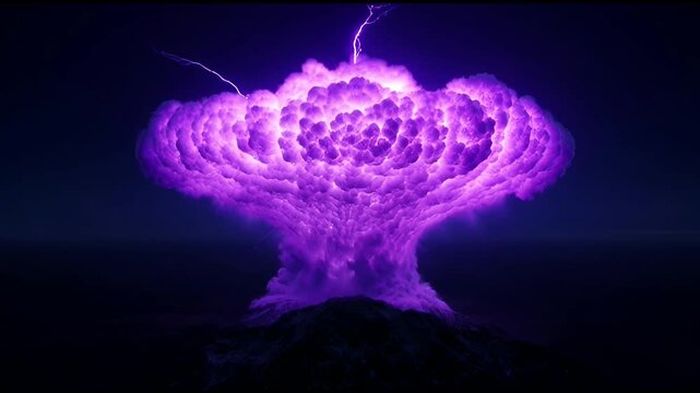Gigantic Cosmic Supernova Volcanic Eruption Displaying Powerful Purple Energy and Thunderstorm Lightning Show