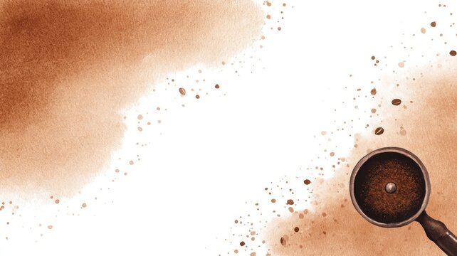 Abstract coffee grinder texture with soft brown watercolor wash