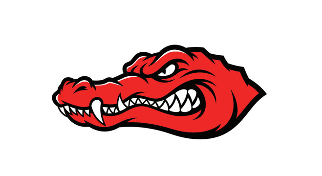 Aggressive Red Alligator Mascot Head Logo, Fierce Reptile Illustration
