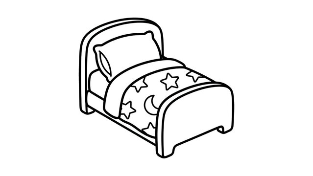 single bed with star and moon pattern flat design illustration