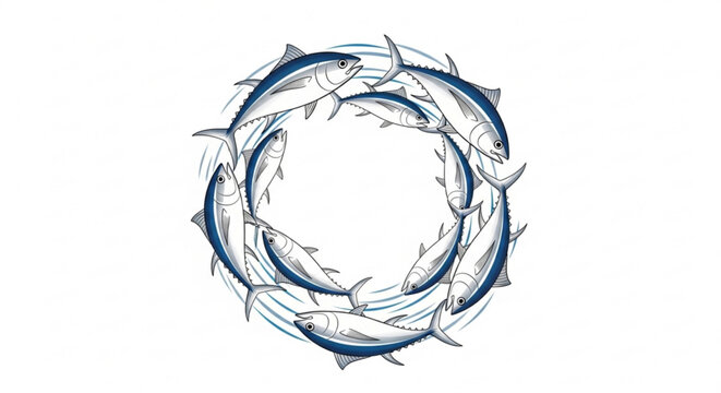 Circular school of tuna fish swimming in endless ocean loop graphic