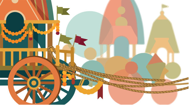 Ornate Chariot with Decorative Elements and Flags.