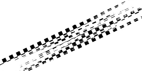Fototapeta premium Grunge racing flag pattern with a distressed texture in black and white. Tire track with diagonal checkered design for motorsport themes, banners, graphics overlays. Abstract vector illustration.