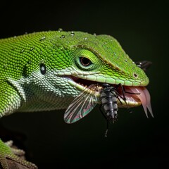 Fototapeta premium lizard eating insects macro detail dramatic lighting