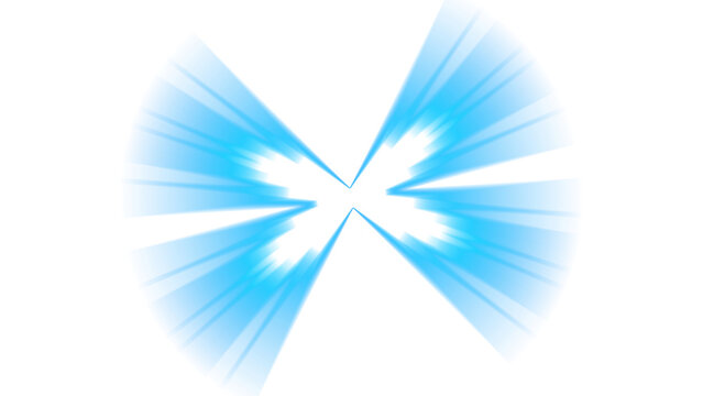 Abstract blue light burst bowtie shape on transparent background