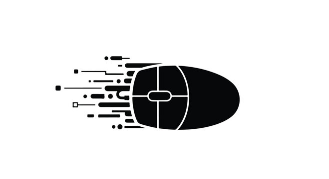 A black computer mouse with motion lines emanating from it signifies speed and digital navigation.