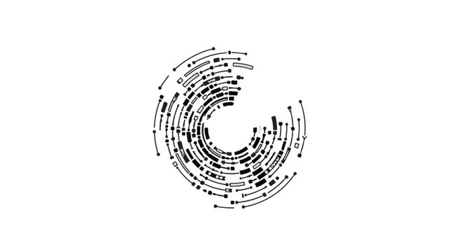 Technology circuit rings form a circular data pattern representing digital connectivity and network flow.