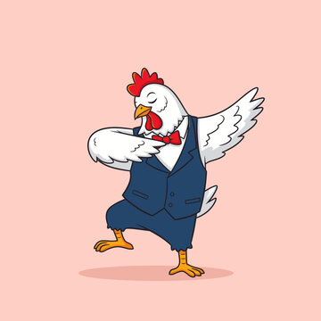 Funny cartoon chicken doing the dab dance move.