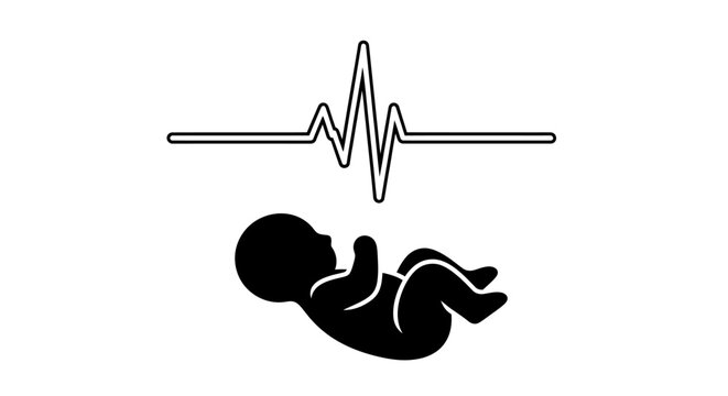 Black Silhouette of Baby with Heartbeat Line Icon