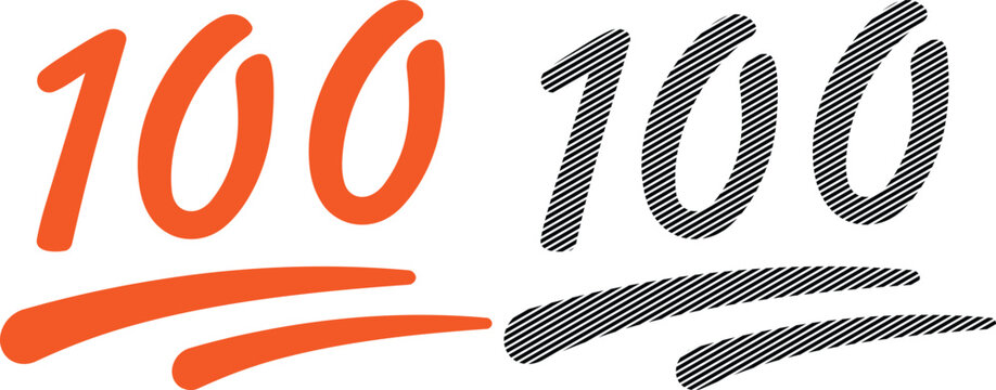 One hundred points vector illustration, number 100 emoji style with solid and textured design.
