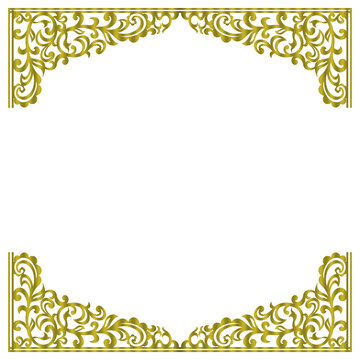 Elegant Gold Ornamental Frame with Top and Bottom Borders Isolated on White