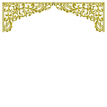 Elegant Gold Ornamental Curved Top Border Frame Isolated on White
