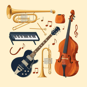 Collection of Musical Instruments and Notes.