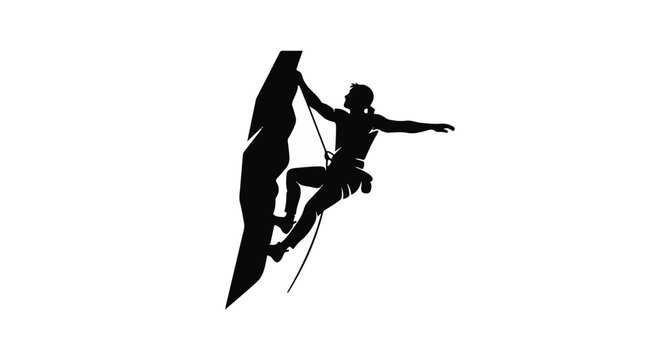 Climber silhouette ascends a steep rock face while securely attached to a safety rope in a test of endurance and physical skill.