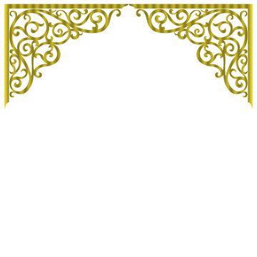 Elegant Gold Ornamental Top Border Frame Isolated on White
