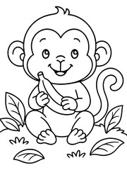 Obraz premium Monkey Munching on a Banana: A cheerful little monkey sits happily, enjoying a tasty banana, with a delightful and fun atmosphere, creating a joyous and engaging scene.