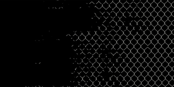 Holes in wire mesh of steel fence vector illustration. 3d realistic torn metal chains of net cage or construction barrier, broken boundary iron wires and chainlink of prison or metallic safety border.