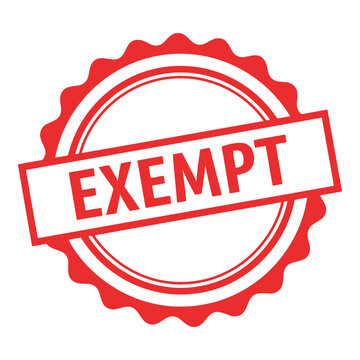 Red exempt stamp seal with wavy edges and rectangle label on white background  official exemption symbol